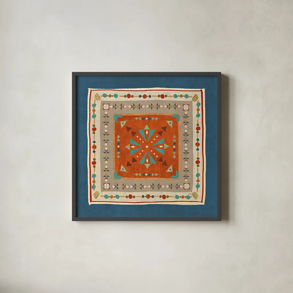 Southwest at Heart Tile V by Veronique Charron. Shown in a sleek black glass frame for a contemporary gallery look. Available as an archival giclee rolled canvas, fine art paper, or poster print. SKU 20010a.