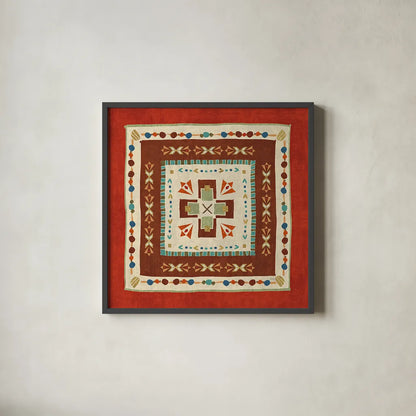 Southwest at Heart Tile VI by Veronique Charron. Shown in a sleek black glass frame for a contemporary gallery look. Available as an archival giclee rolled canvas, fine art paper, or poster print. SKU 20011a.