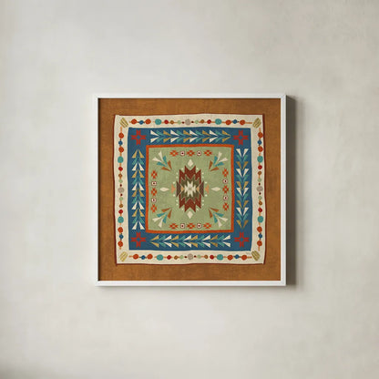 Southwest at Heart Tile VIII by Veronique Charron. Shown in a crisp white glass frame for a clean and minimalist style. Available as an archival giclee rolled canvas, fine art paper, or poster print. SKU 20013a.