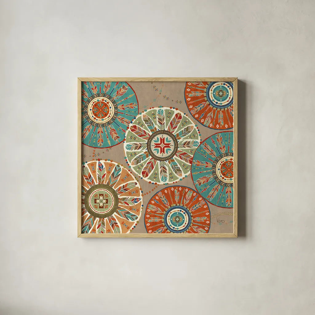 Southwest at Heart XII Square by Veronique Charron. Shown in a natural wood glass frame for a timeless modern aesthetic. Available as an archival giclee rolled canvas, fine art paper, or poster print. SKU 20021a.