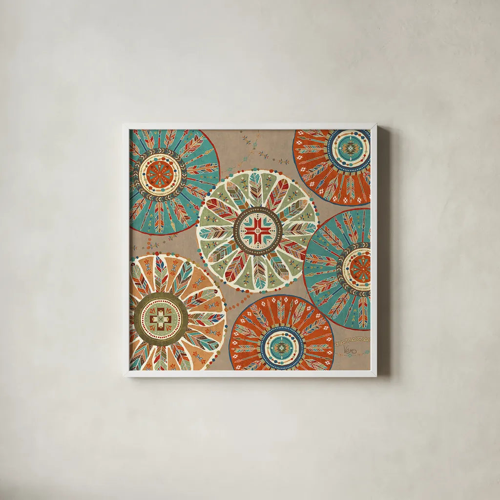 Southwest at Heart XII Square by Veronique Charron. Shown in a crisp white glass frame for a clean and minimalist style. Available as an archival giclee rolled canvas, fine art paper, or poster print. SKU 20021a.