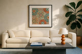 Southwest at Heart XII Square by Veronique Charron. Displayed in a glass frame with matte in a clean modern living room. Available as an archival giclee rolled canvas, fine art paper, or poster print. SKU 20021a.