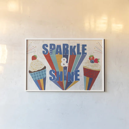 Sparkle and Shine I by Veronique Charron. shown as a paper print in a white frame. Available as a archival giclee rolled canvas, fine art paper, or poster print. SKU 83714i.