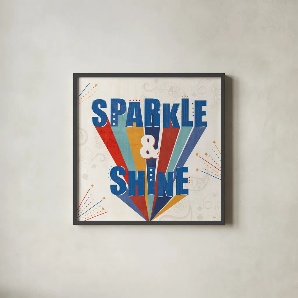 Sparkle and Shine IV by Veronique Charron. Shown in a sleek black glass frame for a contemporary gallery look. Available as an archival giclee rolled canvas, fine art paper, or poster print. SKU 83717a.
