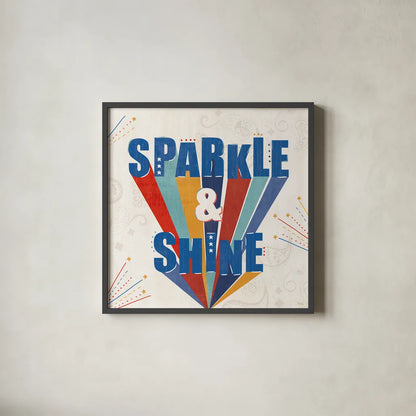 Sparkle and Shine IV by Veronique Charron. Shown in a sleek black glass frame for a contemporary gallery look. Available as an archival giclee rolled canvas, fine art paper, or poster print. SKU 83717a.