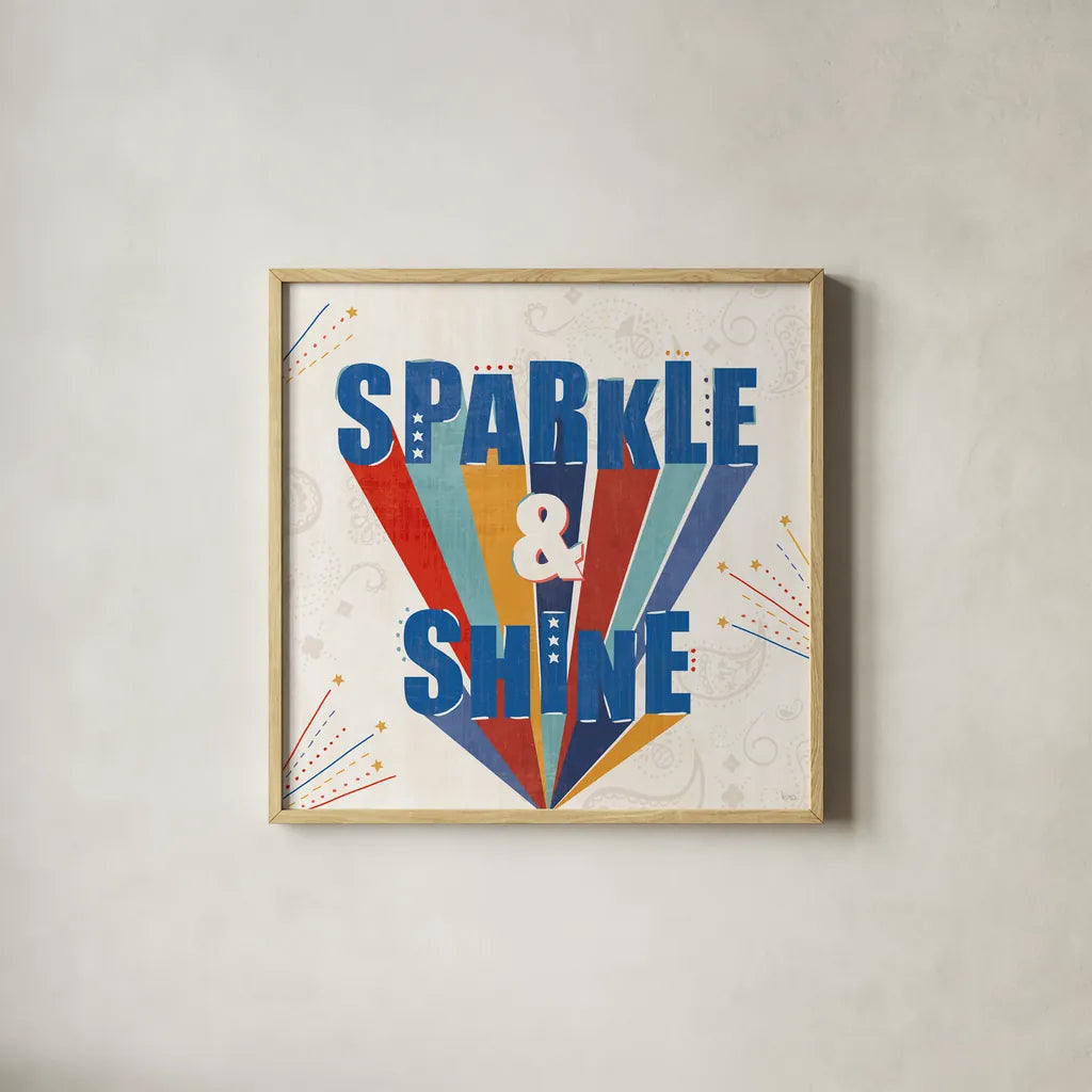 Sparkle and Shine IV by Veronique Charron. Shown in a natural wood glass frame for a timeless modern aesthetic. Available as an archival giclee rolled canvas, fine art paper, or poster print. SKU 83717a.