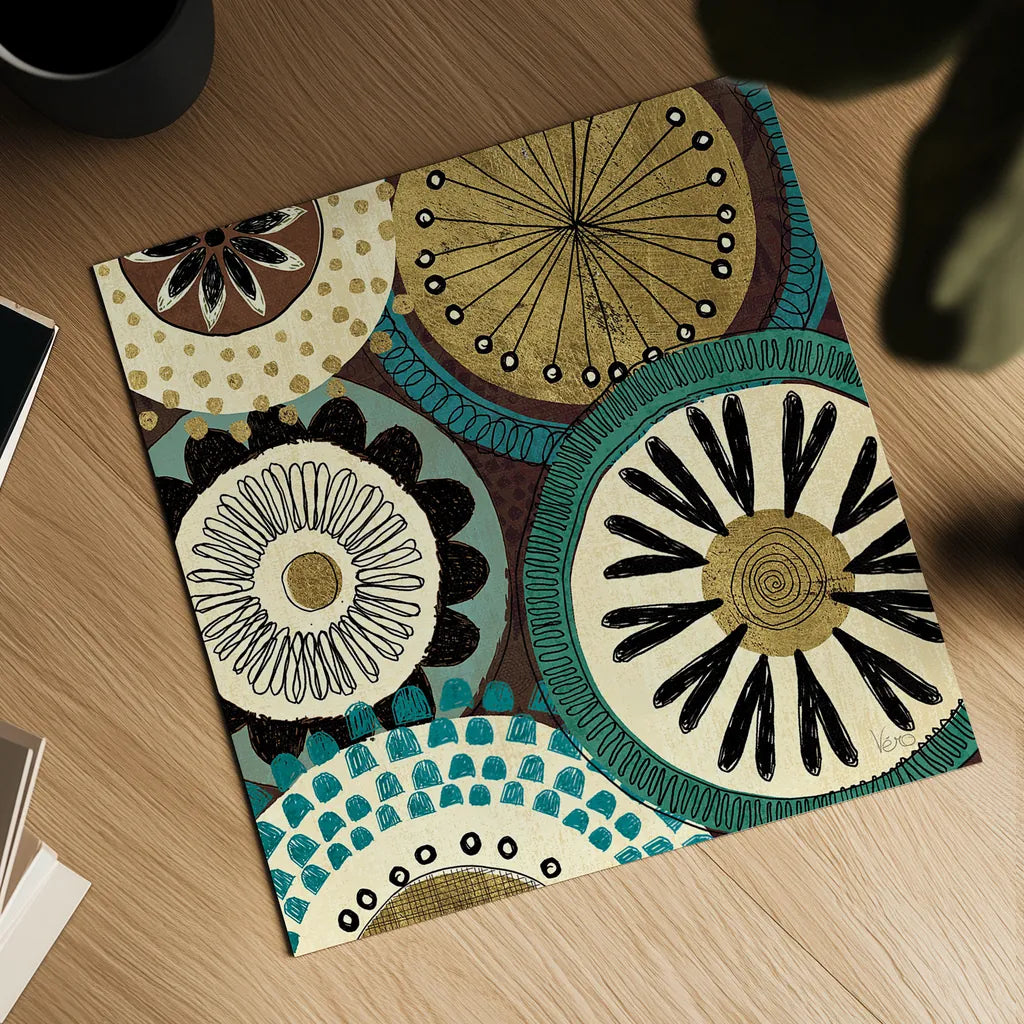 Spice Road IV Blue by Veronique Charron. Shown as a detailed flat fine art print, highlighting archival giclee quality. Available as an archival giclee rolled canvas, fine art paper, or poster print. SKU 21681a.