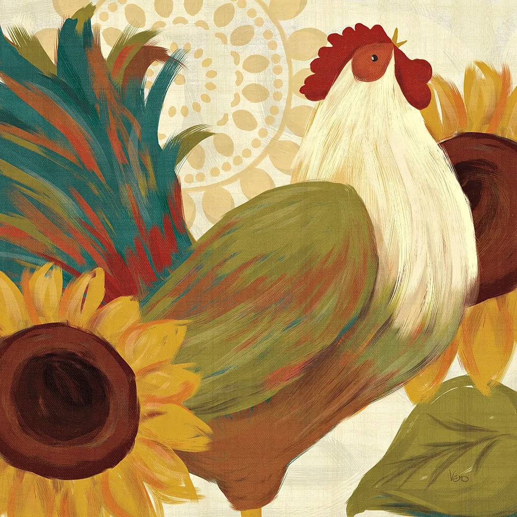 Spice Roosters I by Veronique Charron. SKU 14110a. Archival Giclee Fine art print for wall decor.