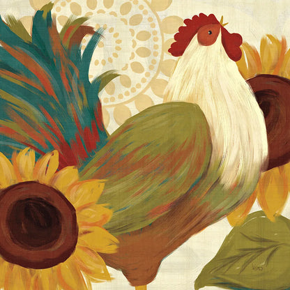 Spice Roosters I by Veronique Charron. SKU 14110a. Archival Giclee Fine art print for wall decor.