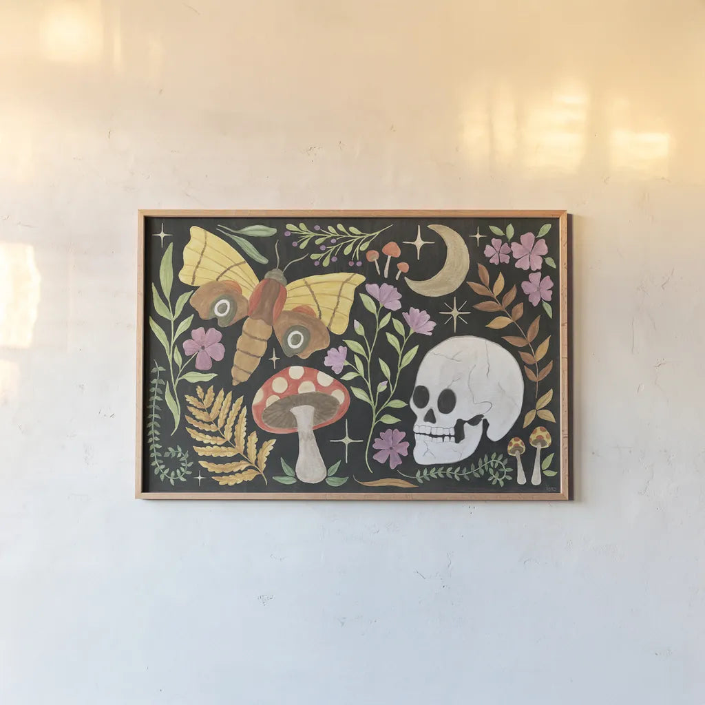 Spooky Chic I by Veronique Charron. shown as a paper print in a natural frame. Available as a archival giclee rolled canvas, fine art paper, or poster print. SKU 91197i.