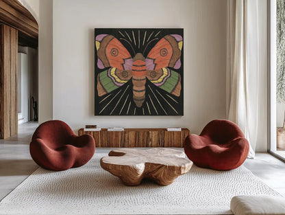 Spooky Chic VI by Veronique Charron. Shown as extra-large giant wall art in a modern living room. Available as an archival giclee rolled canvas, fine art paper, or poster print. SKU 91202a.