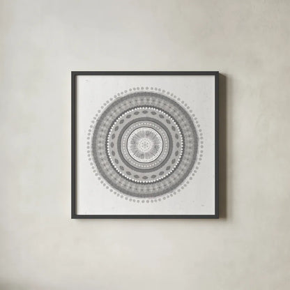 Suds Mandala by Veronique Charron. Shown in a sleek black glass frame for a contemporary gallery look. Available as an archival giclee rolled canvas, fine art paper, or poster print. SKU 42194a.