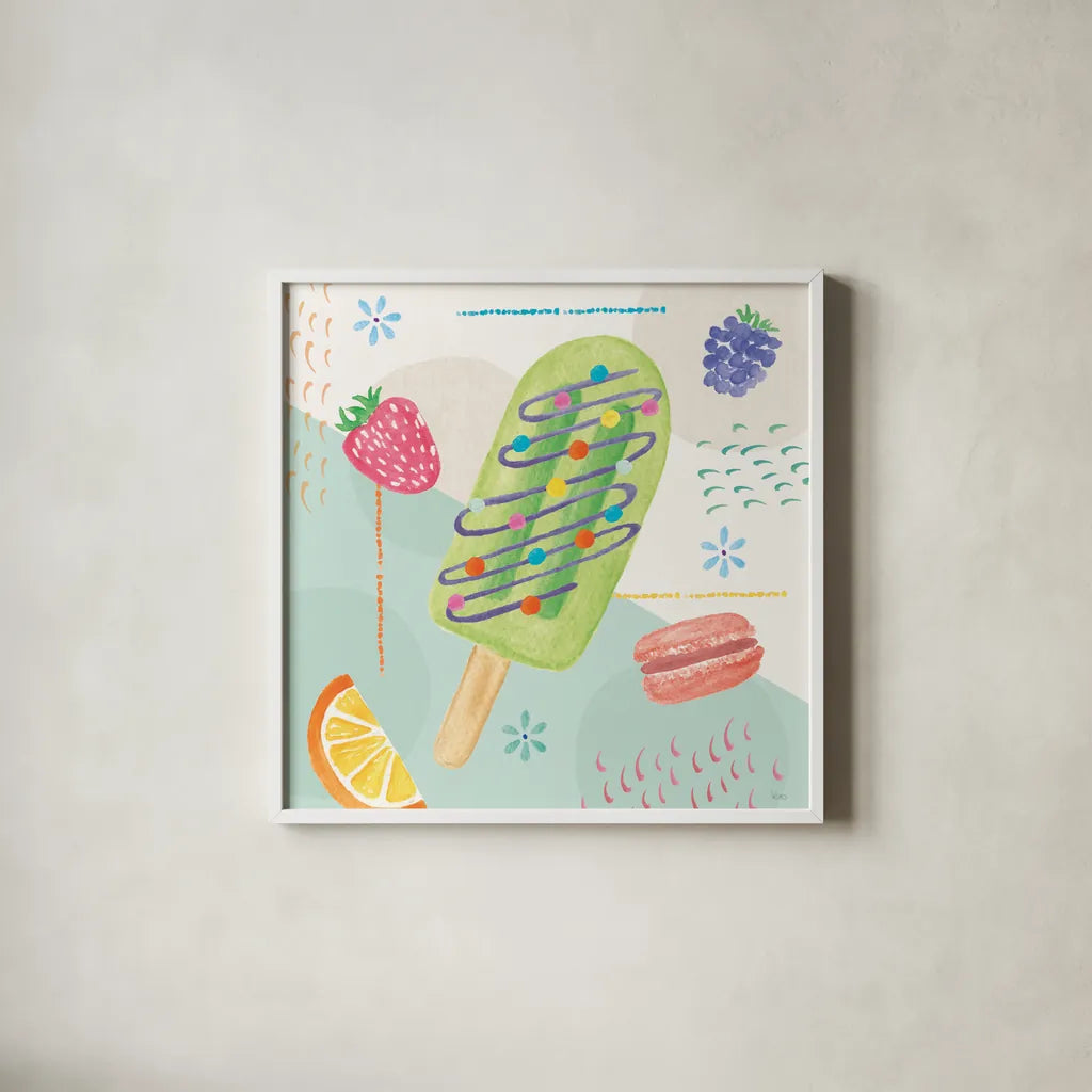 Summer Breeze I by Veronique Charron. Shown in a crisp white glass frame for a clean and minimalist style. Available as an archival giclee rolled canvas, fine art paper, or poster print. SKU 89579a.