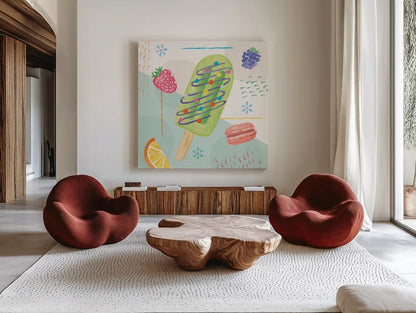 Summer Breeze I by Veronique Charron. Shown as extra-large giant wall art in a modern living room. Available as an archival giclee rolled canvas, fine art paper, or poster print. SKU 89579a.