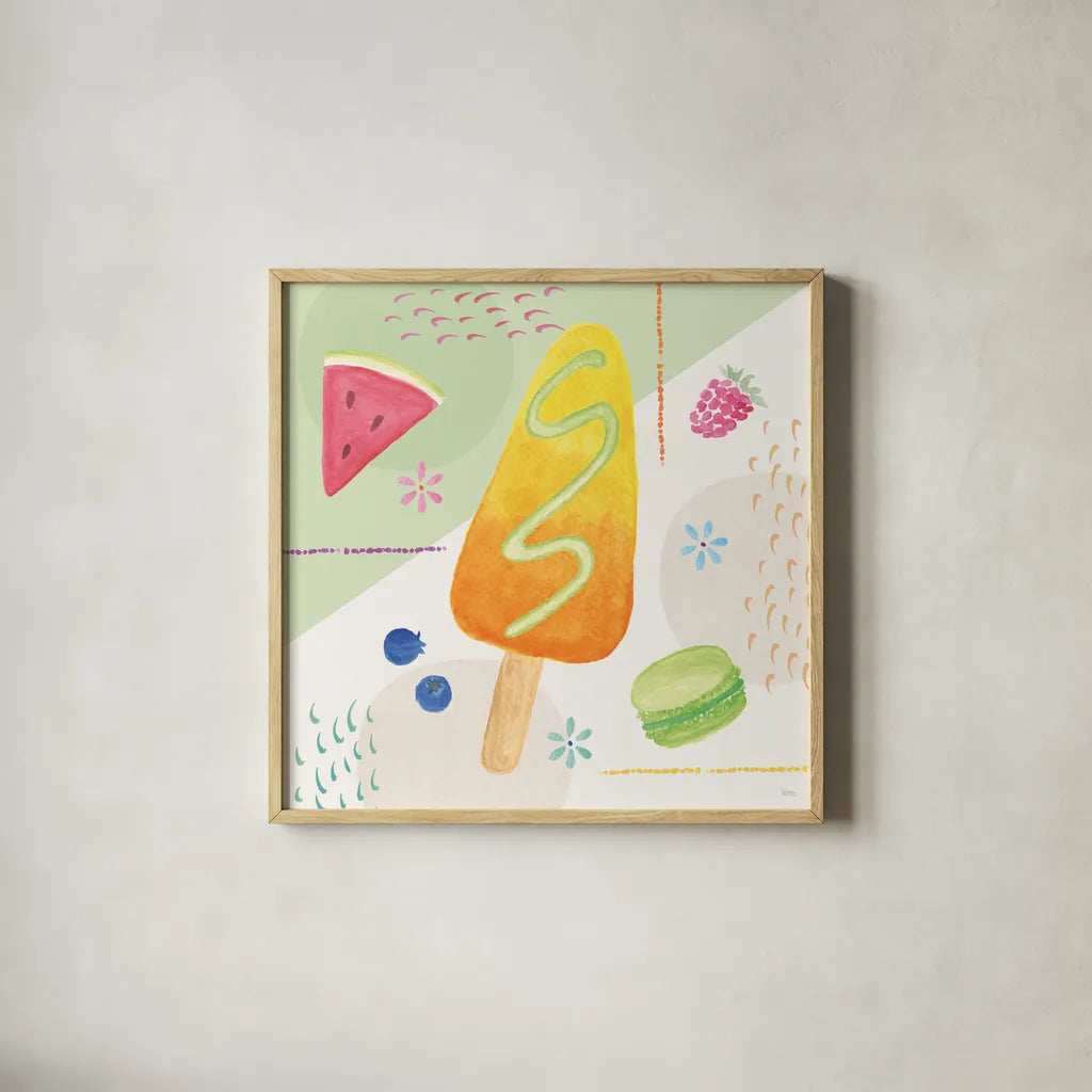 Summer Breeze IV by Veronique Charron. Shown in a natural wood glass frame for a timeless modern aesthetic. Available as an archival giclee rolled canvas, fine art paper, or poster print. SKU 89582a.