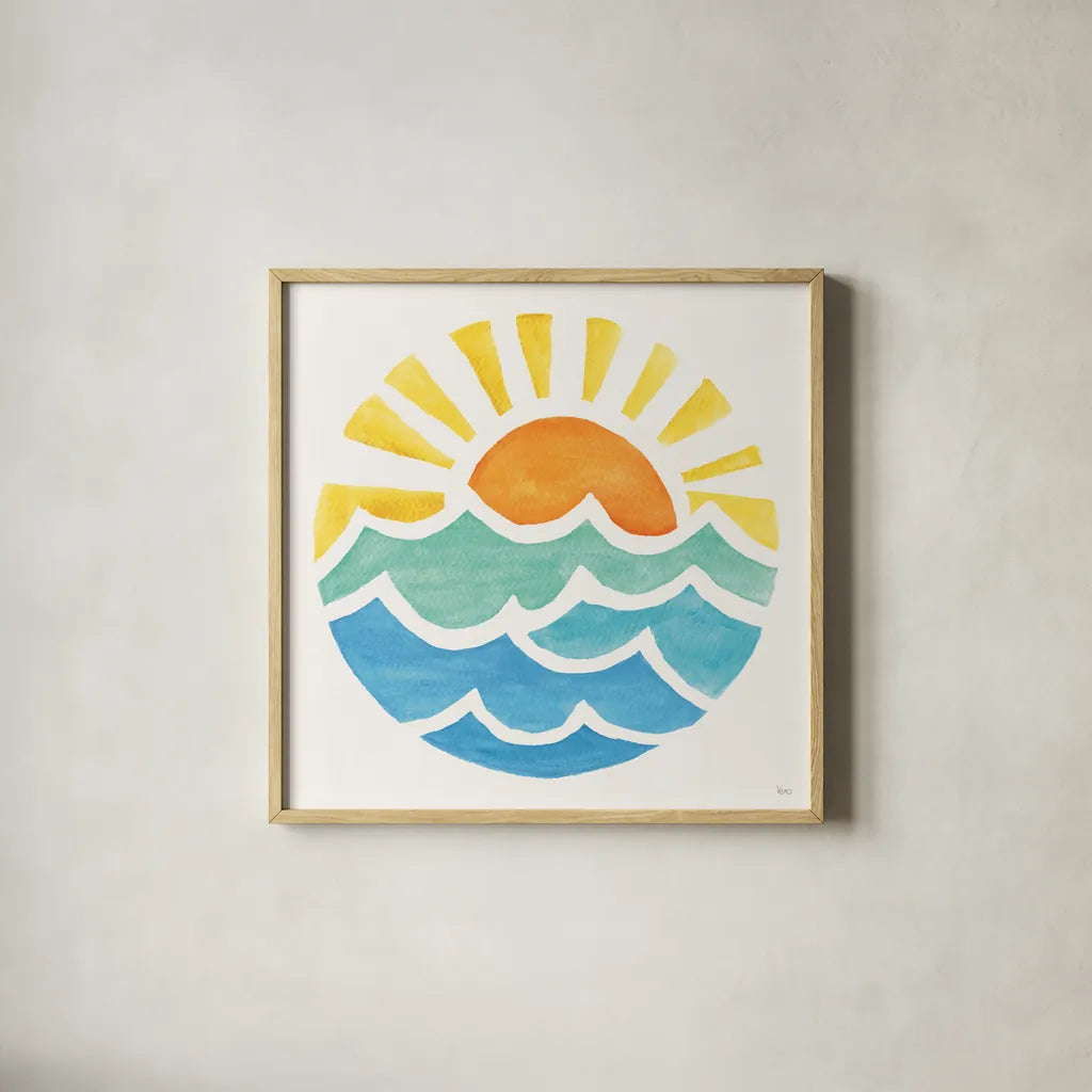 Summer Breeze IX by Veronique Charron. Shown in a natural wood glass frame for a timeless modern aesthetic. Available as an archival giclee rolled canvas, fine art paper, or poster print. SKU 89587a.