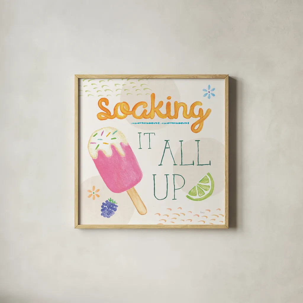 Summer Breeze V by Veronique Charron. Shown in a natural wood glass frame for a timeless modern aesthetic. Available as an archival giclee rolled canvas, fine art paper, or poster print. SKU 89583a.