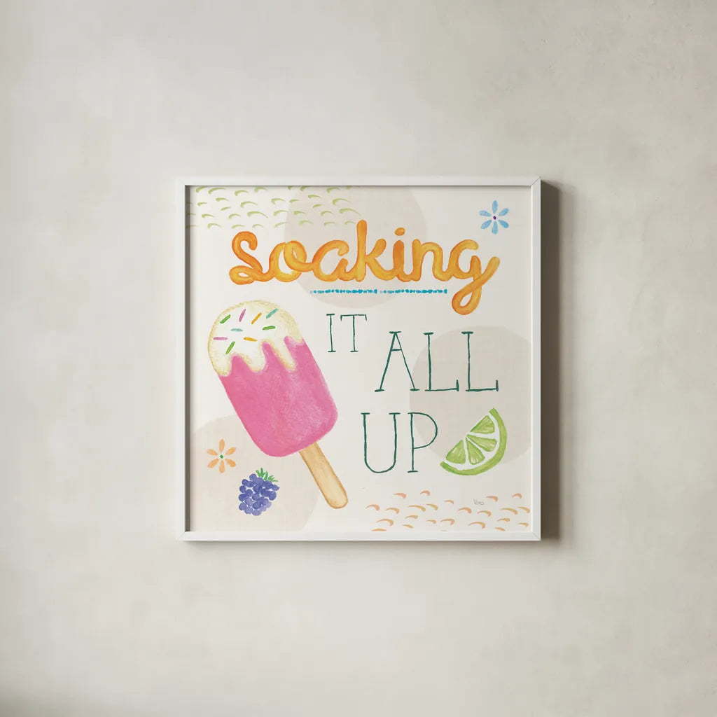 Summer Breeze V by Veronique Charron. Shown in a crisp white glass frame for a clean and minimalist style. Available as an archival giclee rolled canvas, fine art paper, or poster print. SKU 89583a.