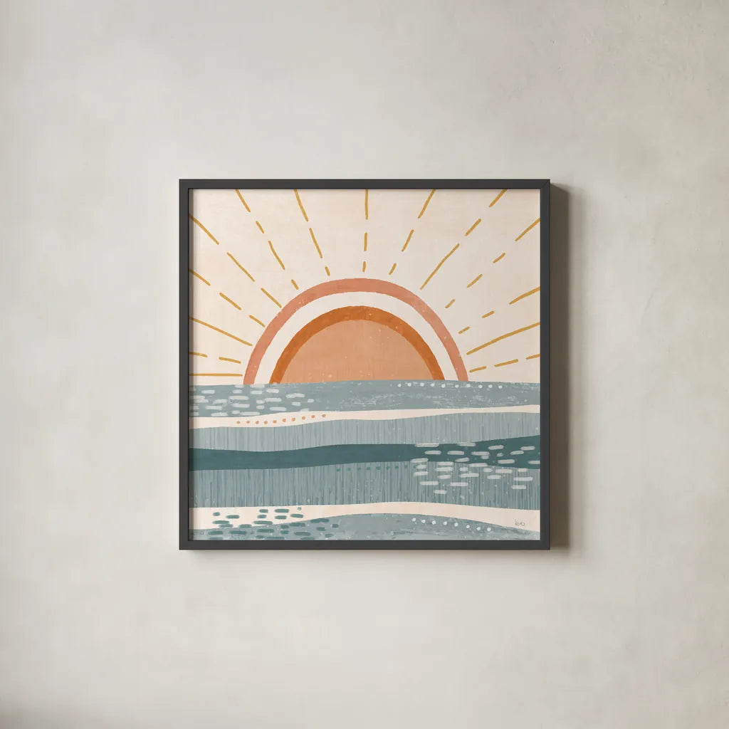 Summer Desert I by Veronique Charron. Shown in a sleek black glass frame for a contemporary gallery look. Available as an archival giclee rolled canvas, fine art paper, or poster print. SKU 74759a.