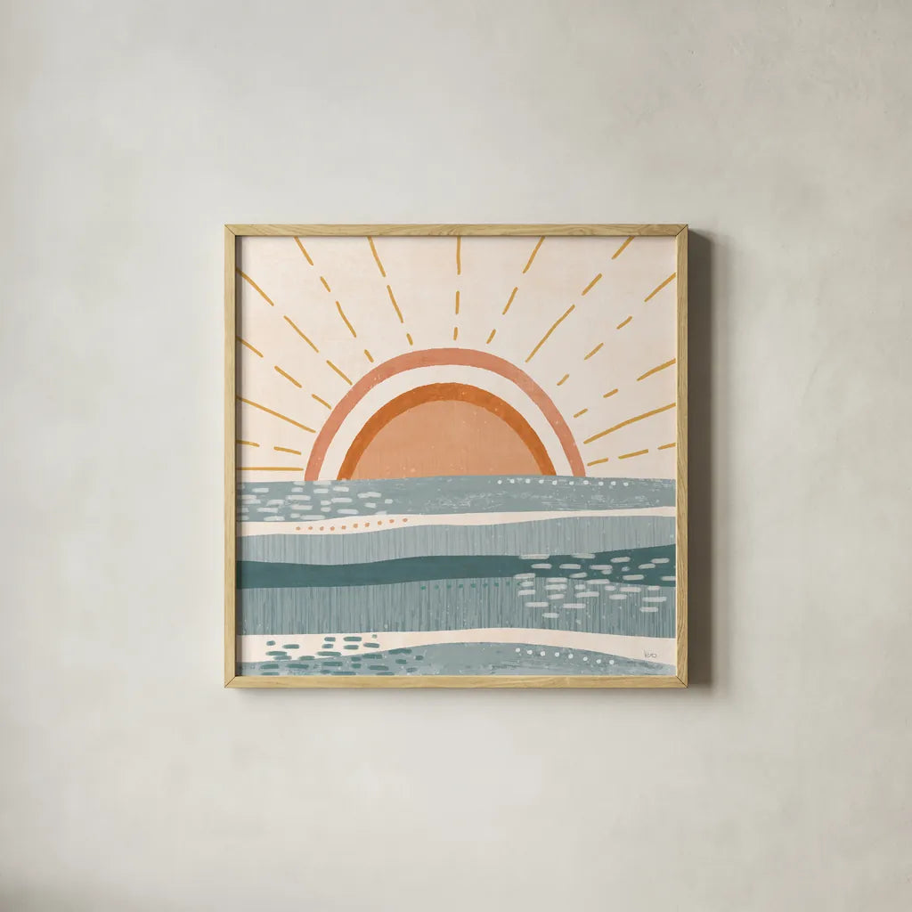 Summer Desert I by Veronique Charron. Shown in a natural wood glass frame for a timeless modern aesthetic. Available as an archival giclee rolled canvas, fine art paper, or poster print. SKU 74759a.