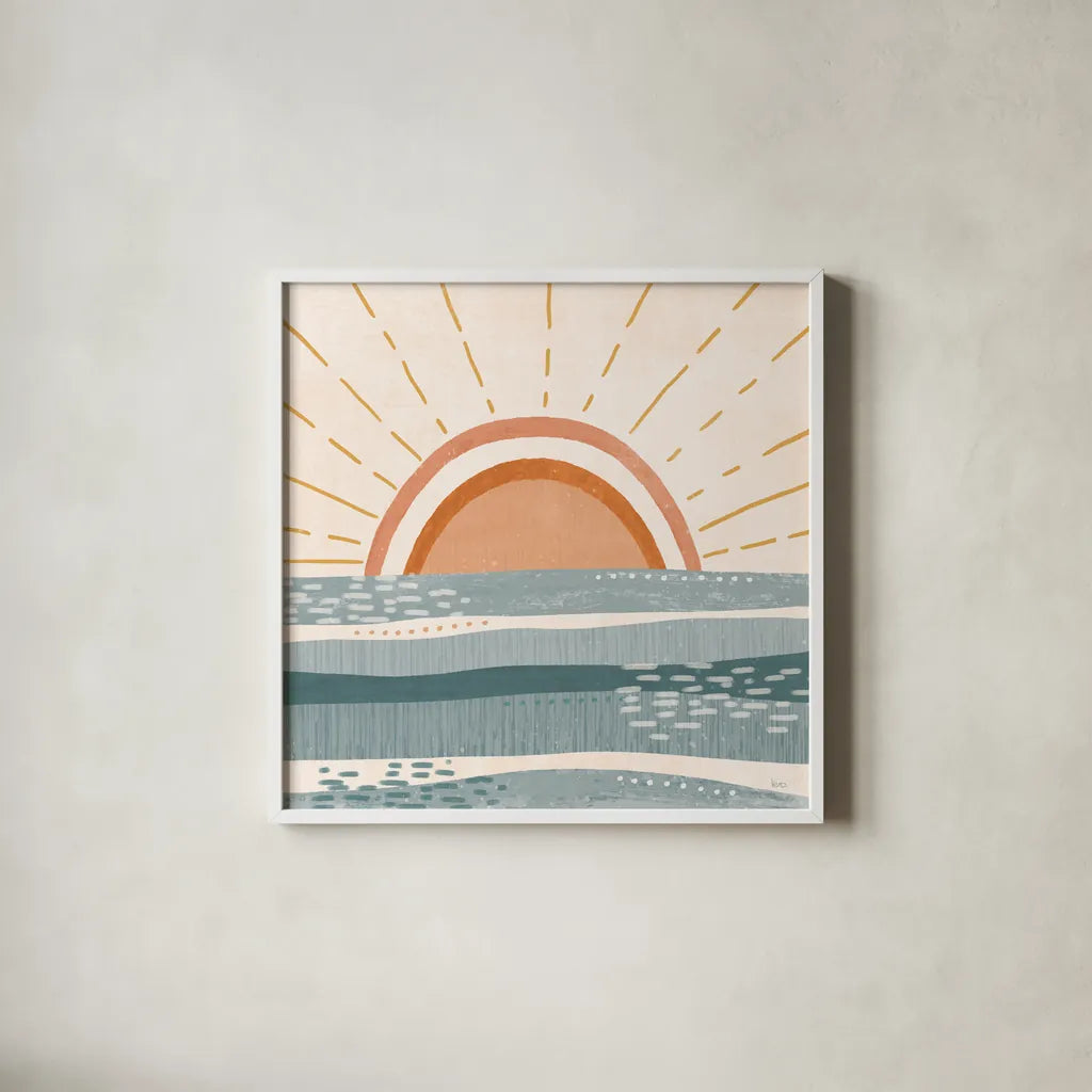 Summer Desert I by Veronique Charron. Shown in a crisp white glass frame for a clean and minimalist style. Available as an archival giclee rolled canvas, fine art paper, or poster print. SKU 74759a.