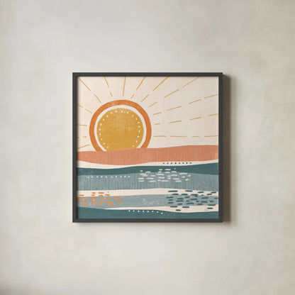 Summer Desert II by Veronique Charron. Shown in a sleek black glass frame for a contemporary gallery look. Available as an archival giclee rolled canvas, fine art paper, or poster print. SKU 74760a.