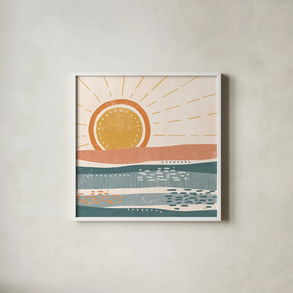 Summer Desert II by Veronique Charron. Shown in a crisp white glass frame for a clean and minimalist style. Available as an archival giclee rolled canvas, fine art paper, or poster print. SKU 74760a.