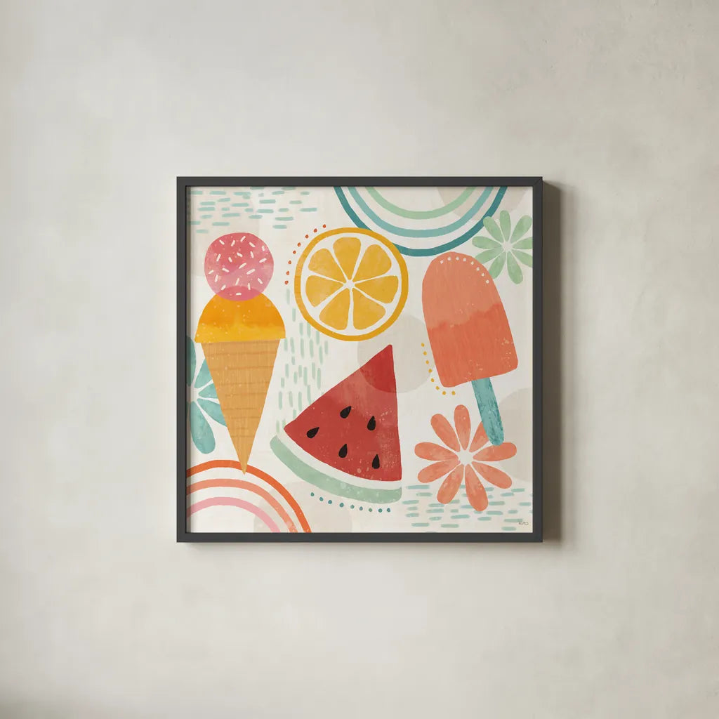 Sweet Summer I by Veronique Charron. Shown in a sleek black glass frame for a contemporary gallery look. Available as an archival giclee rolled canvas, fine art paper, or poster print. SKU 74652a.