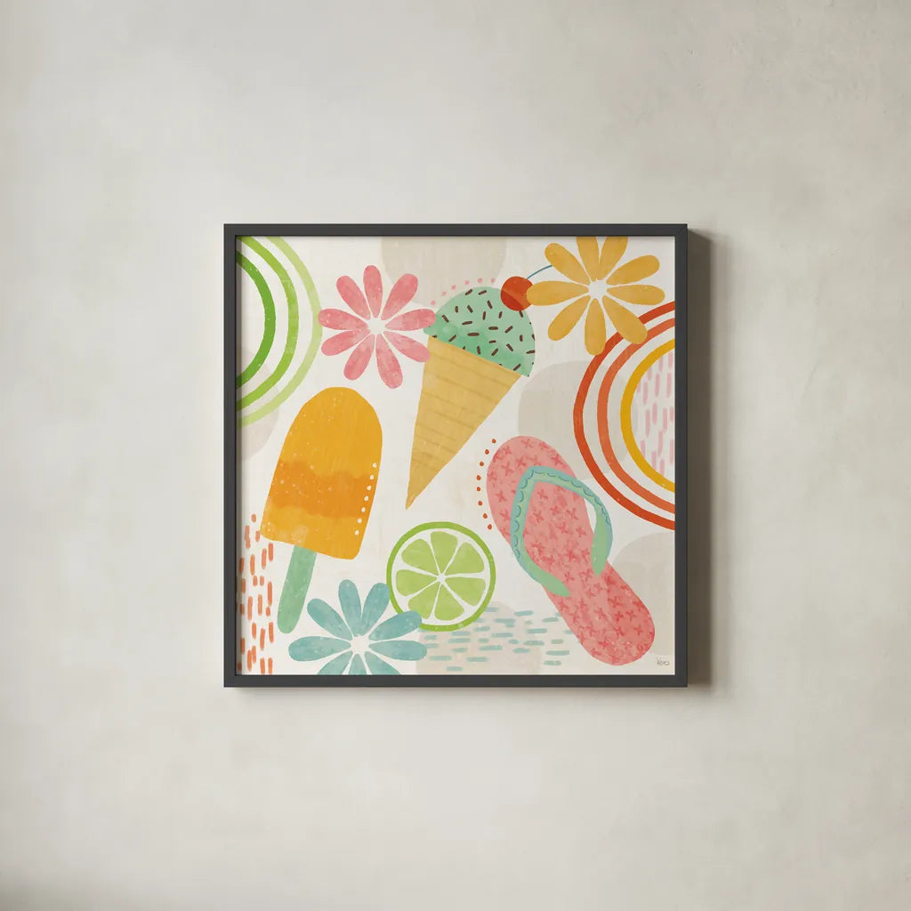 Sweet Summer II by Veronique Charron. Shown in a sleek black glass frame for a contemporary gallery look. Available as an archival giclee rolled canvas, fine art paper, or poster print. SKU 74653a.