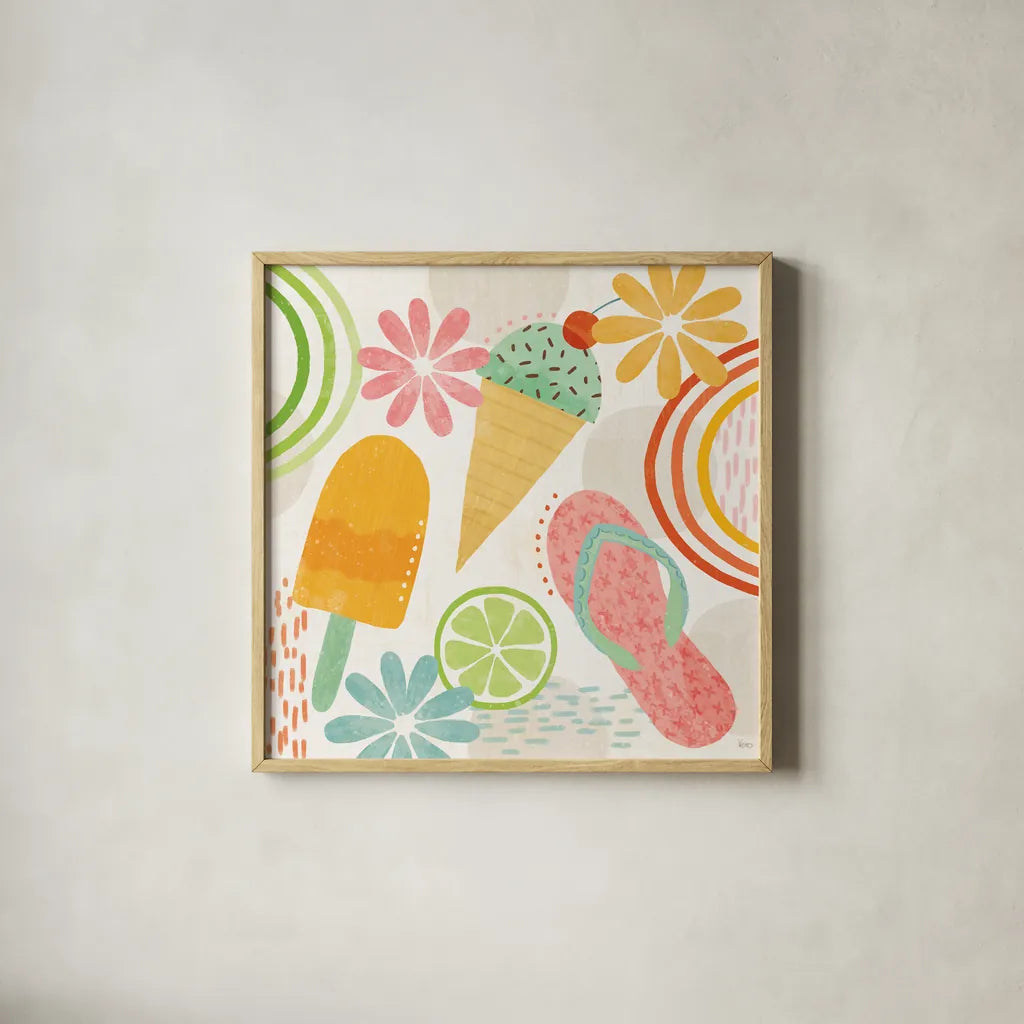 Sweet Summer II by Veronique Charron. Shown in a natural wood glass frame for a timeless modern aesthetic. Available as an archival giclee rolled canvas, fine art paper, or poster print. SKU 74653a.