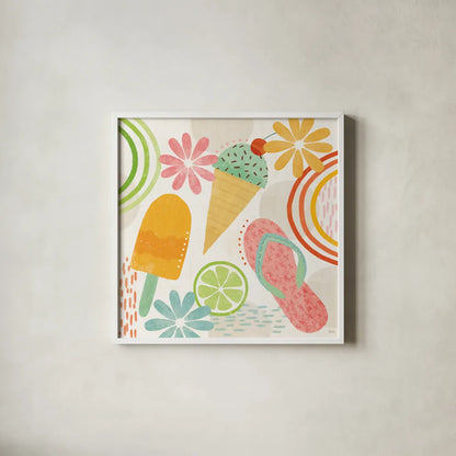 Sweet Summer II by Veronique Charron. Shown in a crisp white glass frame for a clean and minimalist style. Available as an archival giclee rolled canvas, fine art paper, or poster print. SKU 74653a.