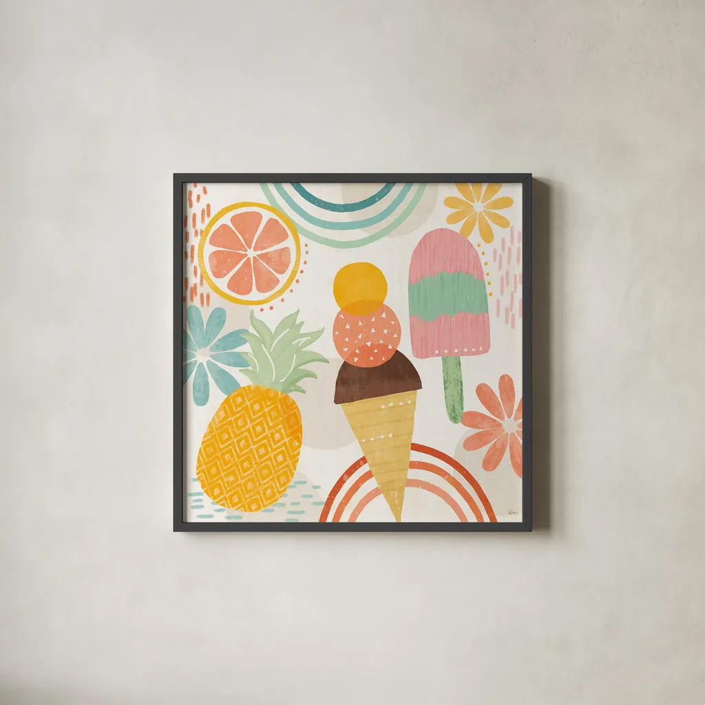 Sweet Summer III by Veronique Charron. Shown in a sleek black glass frame for a contemporary gallery look. Available as an archival giclee rolled canvas, fine art paper, or poster print. SKU 74654a.