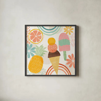 Sweet Summer III by Veronique Charron. Shown in a sleek black glass frame for a contemporary gallery look. Available as an archival giclee rolled canvas, fine art paper, or poster print. SKU 74654a.