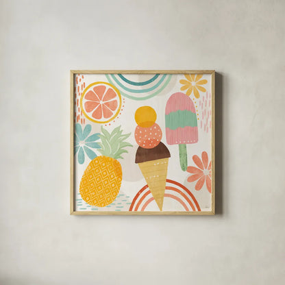 Sweet Summer III by Veronique Charron. Shown in a natural wood glass frame for a timeless modern aesthetic. Available as an archival giclee rolled canvas, fine art paper, or poster print. SKU 74654a.