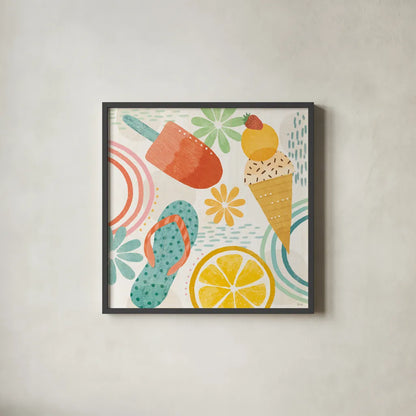 Sweet Summer IV by Veronique Charron. Shown in a sleek black glass frame for a contemporary gallery look. Available as an archival giclee rolled canvas, fine art paper, or poster print. SKU 74655a.