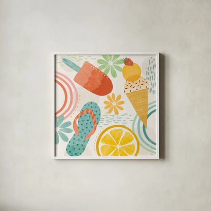 Sweet Summer IV by Veronique Charron. Shown in a crisp white glass frame for a clean and minimalist style. Available as an archival giclee rolled canvas, fine art paper, or poster print. SKU 74655a.