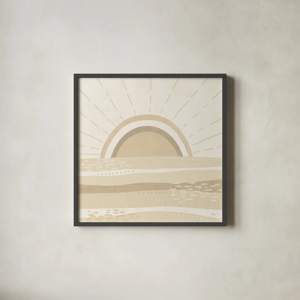 Sweet Summer V Neutral by Veronique Charron. Shown in a sleek black glass frame for a contemporary gallery look. Available as an archival giclee rolled canvas, fine art paper, or poster print. SKU 75534a.