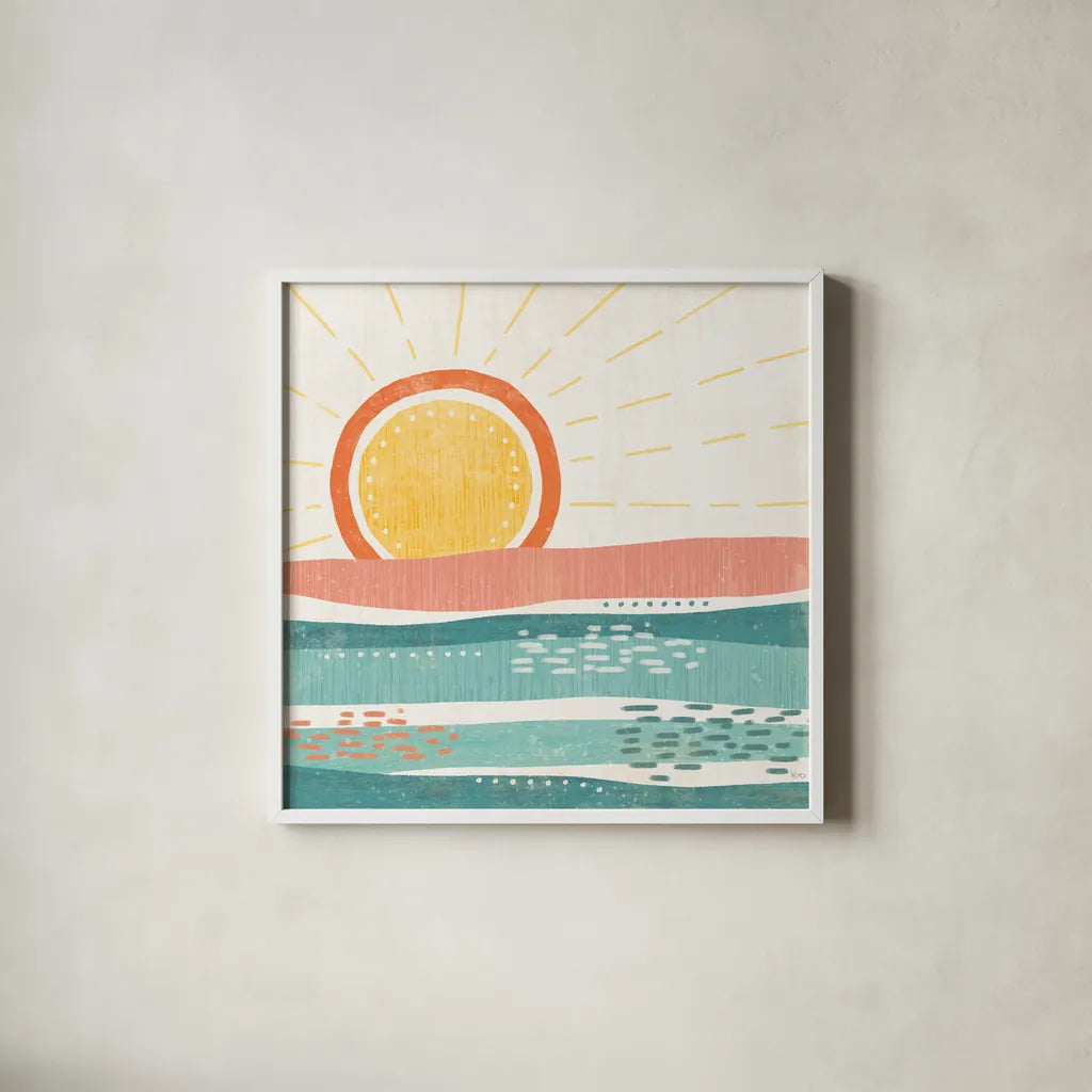 Sweet Summer VI by Veronique Charron. Shown in a crisp white glass frame for a clean and minimalist style. Available as an archival giclee rolled canvas, fine art paper, or poster print. SKU 74657a.