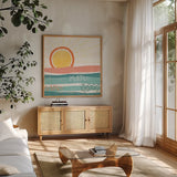 Sweet Summer VI by Veronique Charron. Shown in a natural wood frame in a cozy modern living room. Available as an archival giclee rolled canvas, fine art paper, or poster print. SKU 74657a.