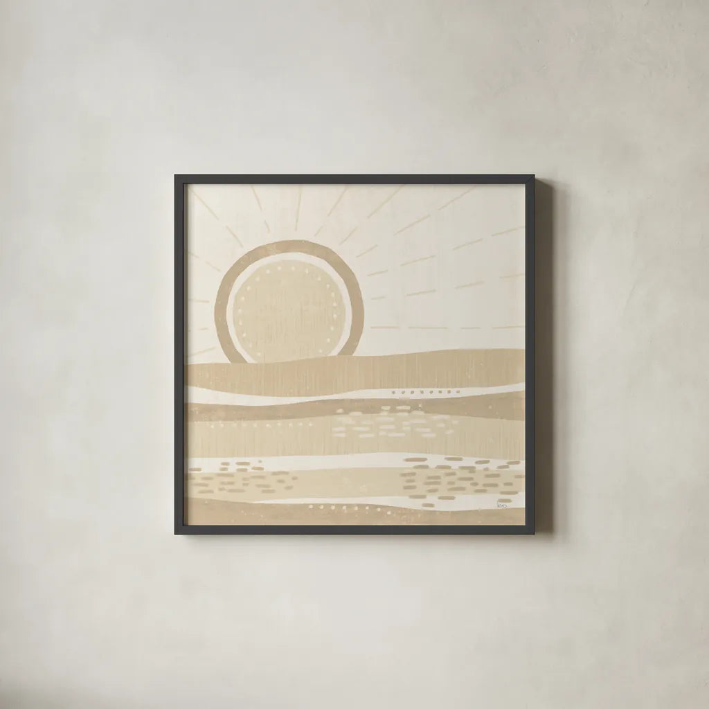 Sweet Summer VI Neutral by Veronique Charron. Shown in a sleek black glass frame for a contemporary gallery look. Available as an archival giclee rolled canvas, fine art paper, or poster print. SKU 75535a.