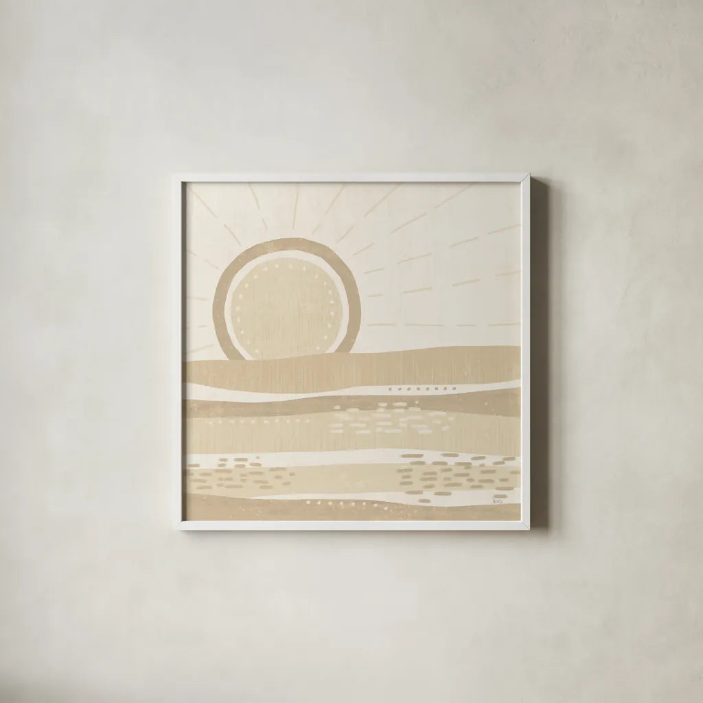 Sweet Summer VI Neutral by Veronique Charron. Shown in a crisp white glass frame for a clean and minimalist style. Available as an archival giclee rolled canvas, fine art paper, or poster print. SKU 75535a.