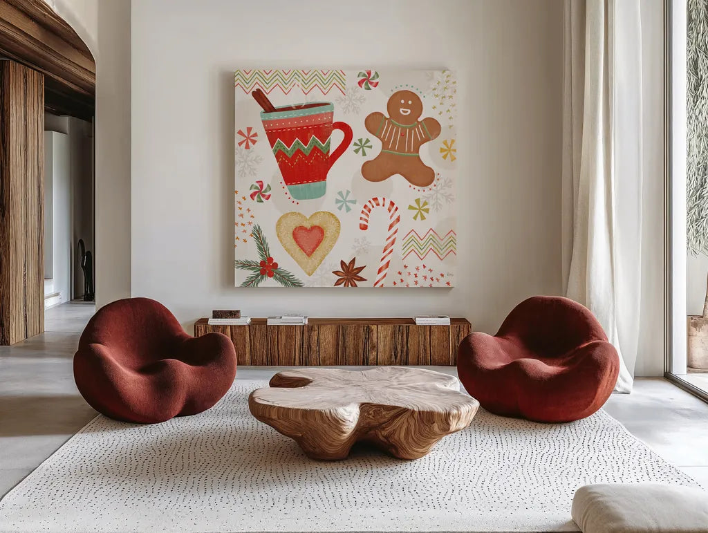 Sweet Treats II by Veronique Charron. Shown as extra-large giant wall art in a modern living room. Available as an archival giclee rolled canvas, fine art paper, or poster print. SKU 80298a.