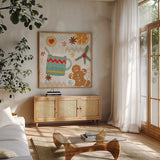 Sweet Treats III by Veronique Charron. Shown in a natural wood frame in a cozy modern living room. Available as an archival giclee rolled canvas, fine art paper, or poster print. SKU 80299a.