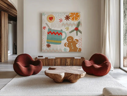 Sweet Treats III by Veronique Charron. Shown as extra-large giant wall art in a modern living room. Available as an archival giclee rolled canvas, fine art paper, or poster print. SKU 80299a.
