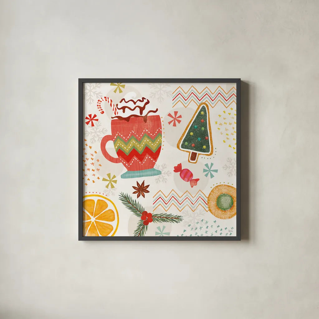Sweet Treats IV by Veronique Charron. Shown in a sleek black glass frame for a contemporary gallery look. Available as an archival giclee rolled canvas, fine art paper, or poster print. SKU 80300a.