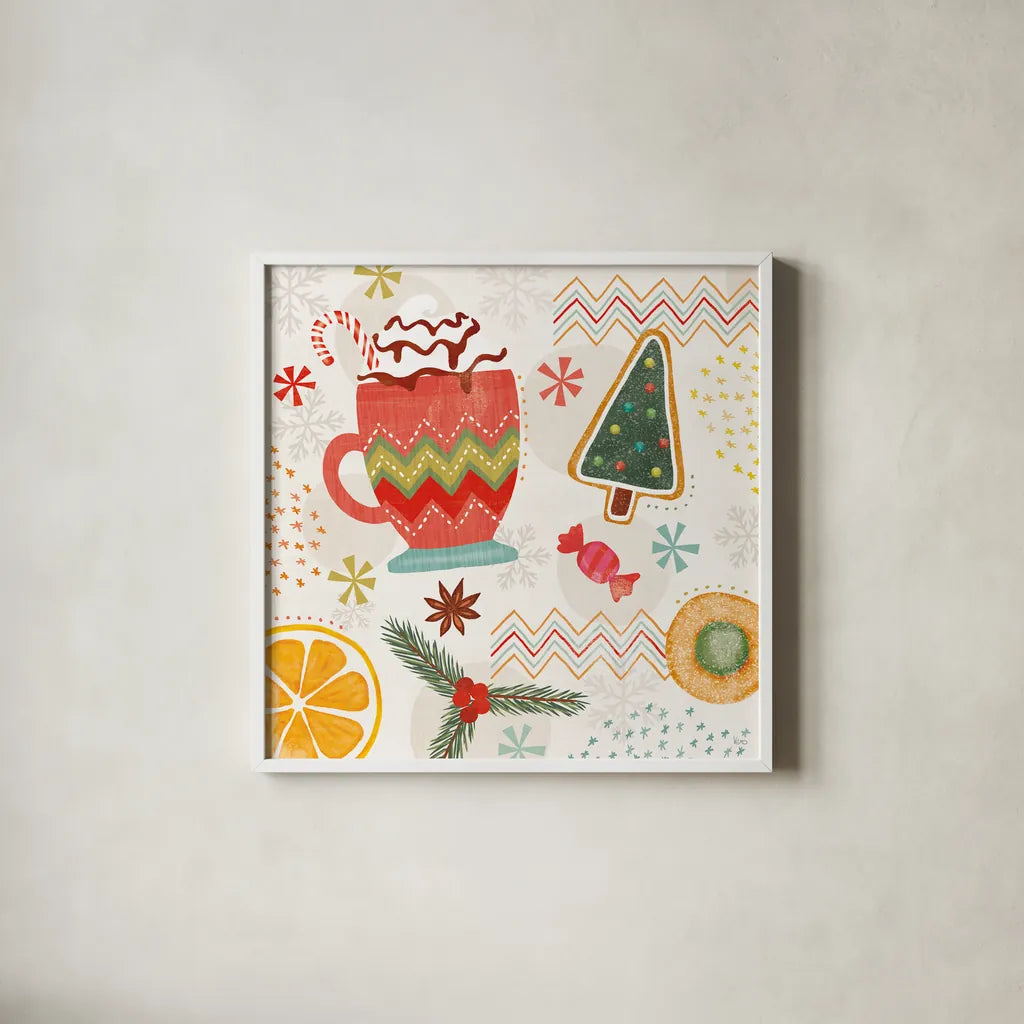 Sweet Treats IV by Veronique Charron. Shown in a crisp white glass frame for a clean and minimalist style. Available as an archival giclee rolled canvas, fine art paper, or poster print. SKU 80300a.