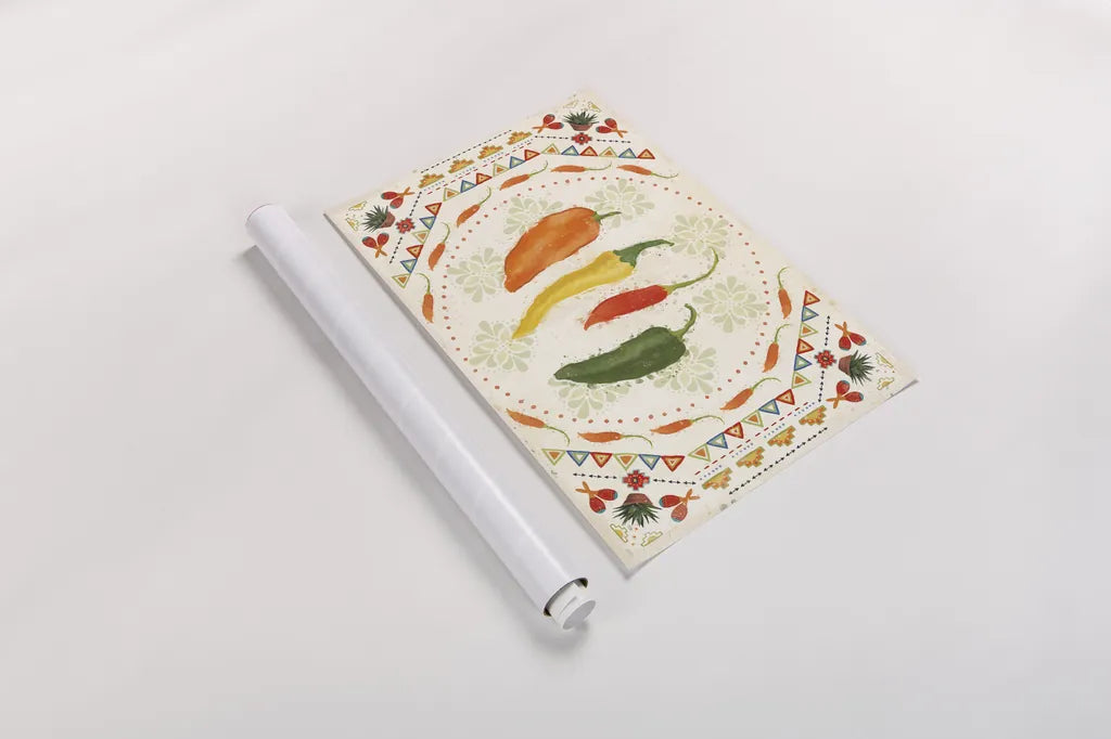 Tex Mex Fiesta I by Veronique Charron. shown as a rolled paper print. Available as archival giclee rolled canvas, fine art paper, or poster print. SKU 61914i.