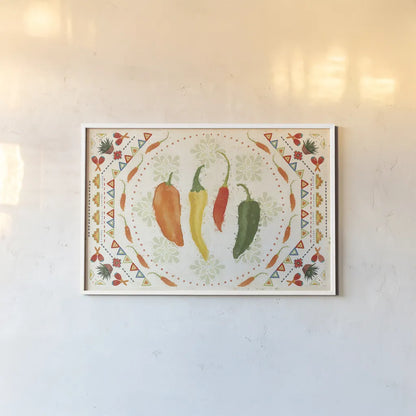 Tex Mex Fiesta I by Veronique Charron. shown as a paper print in a white frame. Available as a archival giclee rolled canvas, fine art paper, or poster print. SKU 61914i.