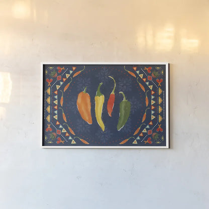 Tex Mex Fiesta I Dark by Veronique Charron. shown as a paper print in a white frame. Available as a archival giclee rolled canvas, fine art paper, or poster print. SKU 61922i.