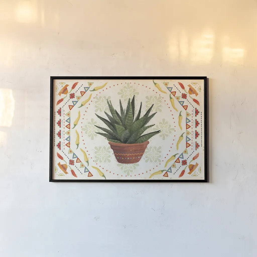 Tex Mex Fiesta II by Veronique Charron. shown as a paper print in a black flame. Available as a archival giclee rolled canvas, fine art paper, or poster print. SKU 61915i.